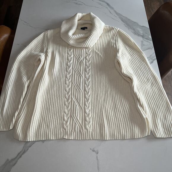 Talbots Women’s XL Cable Knit Sweater Cream Long Sleeve Cowl Neck Cashmere Blend - Picture 1 of 11